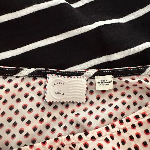 Anthropologie Postmark Polka Dot Striped 3/4 Sleeve Top - Picture 2 of 7